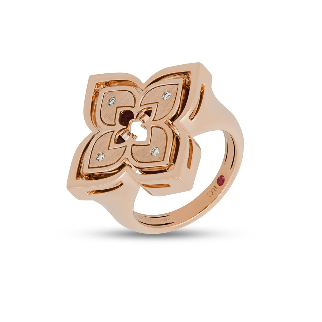 VENETIAN PRINCESS RING WITH DIAMONDS AND RHODONITE