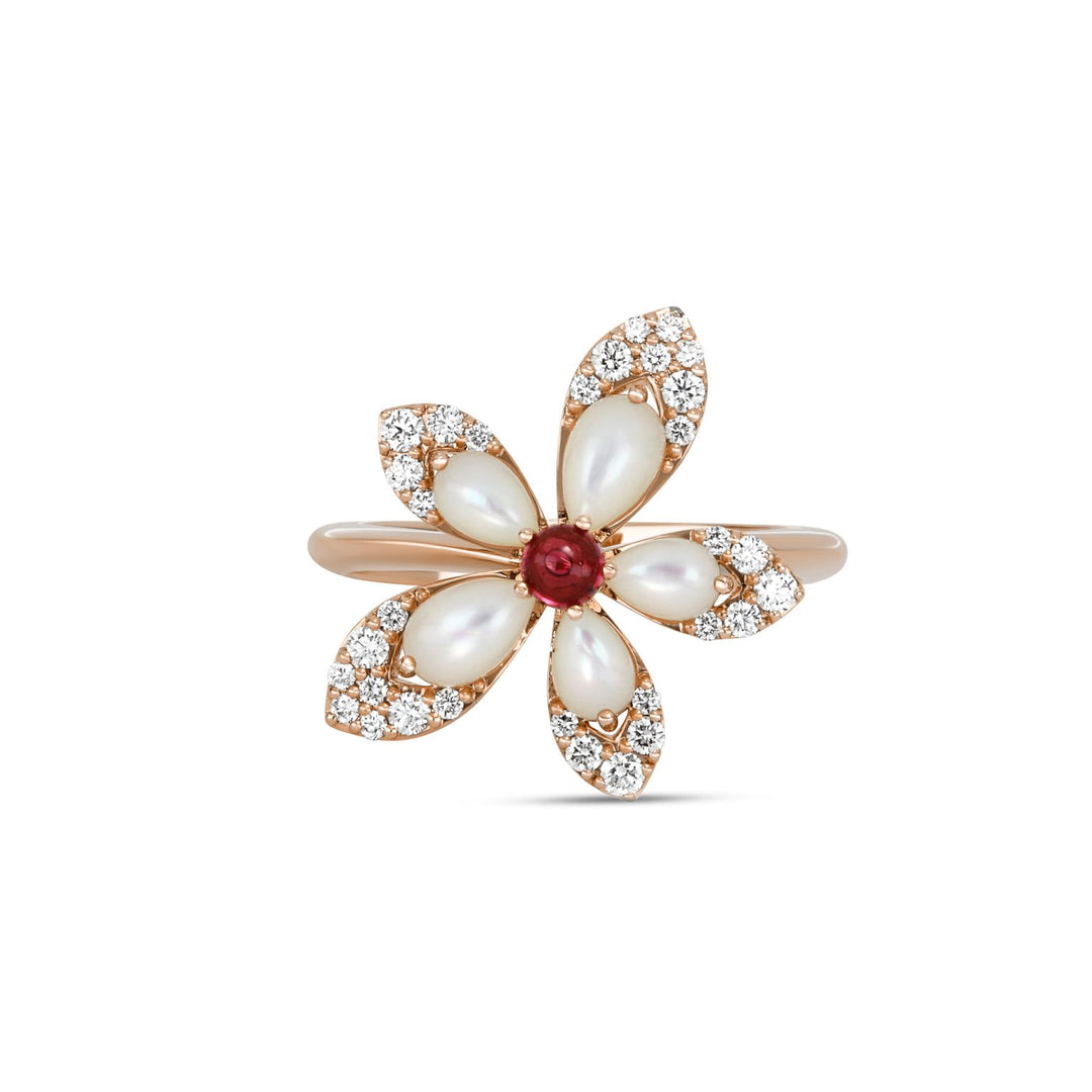 TIARÈ RING WITH MOTHER OF PEARL, RUBELLITE AND DIAMONDS