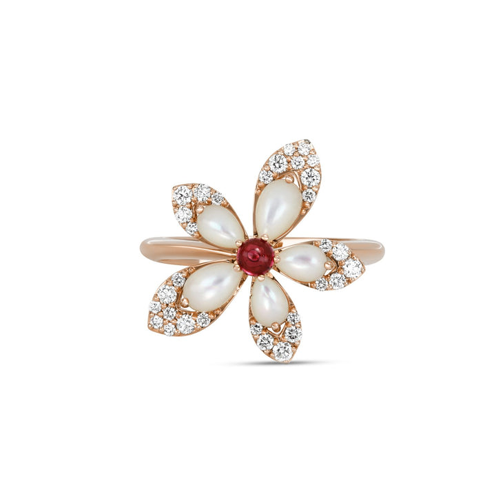 TIARÈ RING WITH MOTHER OF PEARL, RUBELLITE AND DIAMONDS