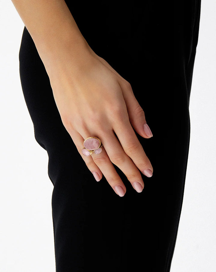 "BOULES" ROSOLIO GOLD, DIAMONDS, ROCK CRYSTAL, STRAWBERRY QUARTZ, AND MOTHER-OF-PEARL RING (MEDIUM)