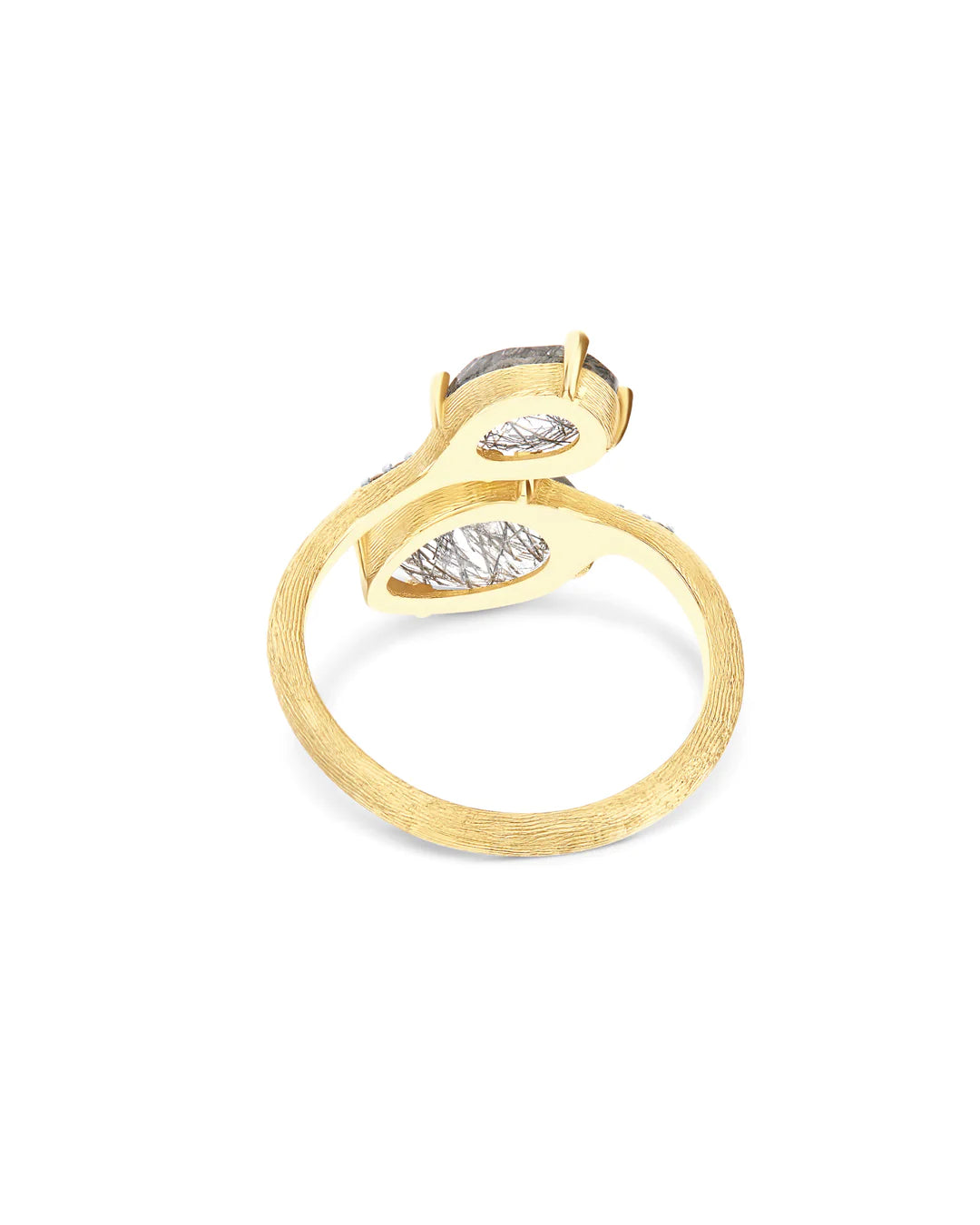 "IPANEMA" GREY RUTILATED QUARTZ, DIAMONDS AND 18KT GOLD OPEN RING (SMALL)