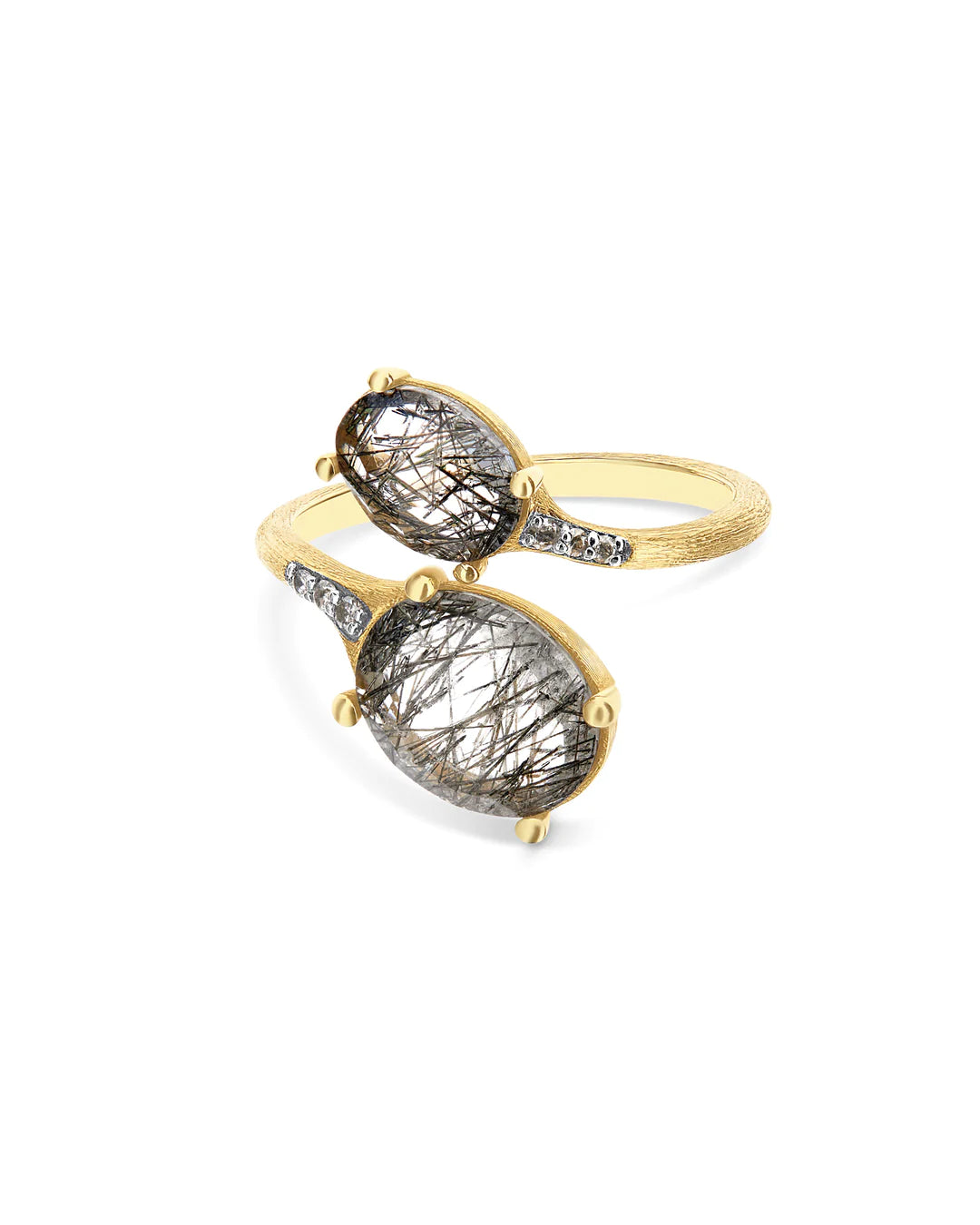 "IPANEMA" GREY RUTILATED QUARTZ, DIAMONDS AND 18KT GOLD OPEN RING (SMALL)