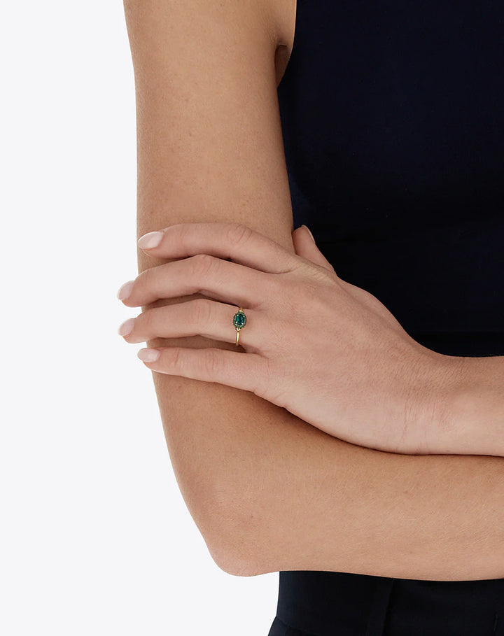 DOUBLE SIDED “REVERSE BABY” GOLD RING WITH DIAMONDS, TSAVORITE, AMETHYST, GREEN LABRADORITE AND ROCK CRYSTAL