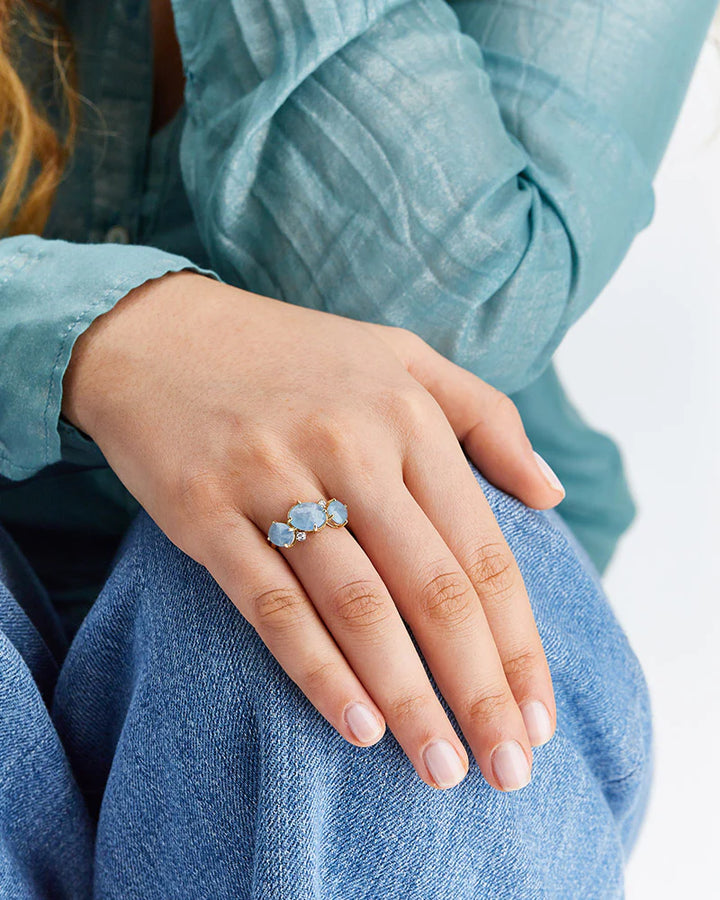 "IPANEMA" GOLD, AQUAMARINE AND DIAMONDS RING