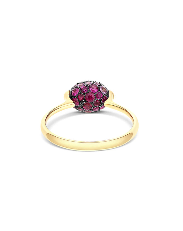 DOUBLE-SIDED “REVERSE BABY” GOLD RING WITH PINK SAPPHIRES, RUBIES, AUSTRALIAN WHITE OPAL AND DIAMONDS
