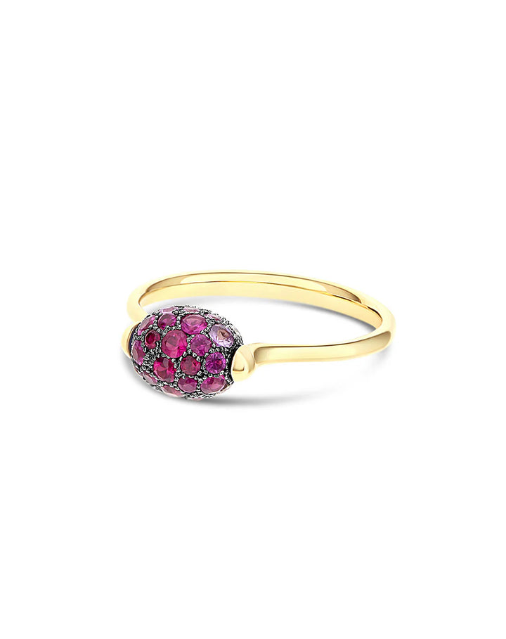 DOUBLE-SIDED “REVERSE BABY” GOLD RING WITH PINK SAPPHIRES, RUBIES, AUSTRALIAN WHITE OPAL AND DIAMONDS