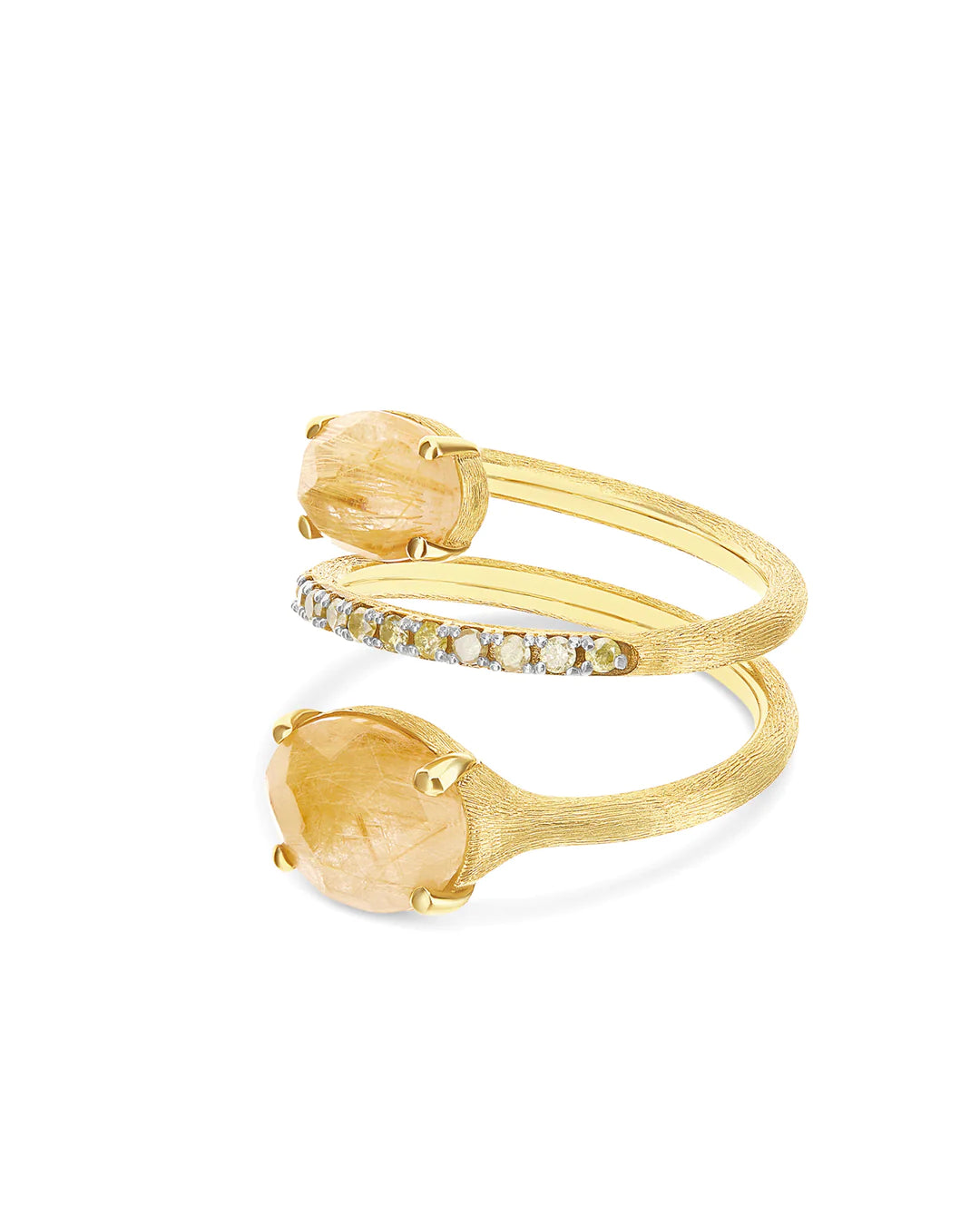 "IPANEMA" YELLOW RUTILATED QUARTZ, DIAMONDS AND 18KT GOLD SPIRAL RING