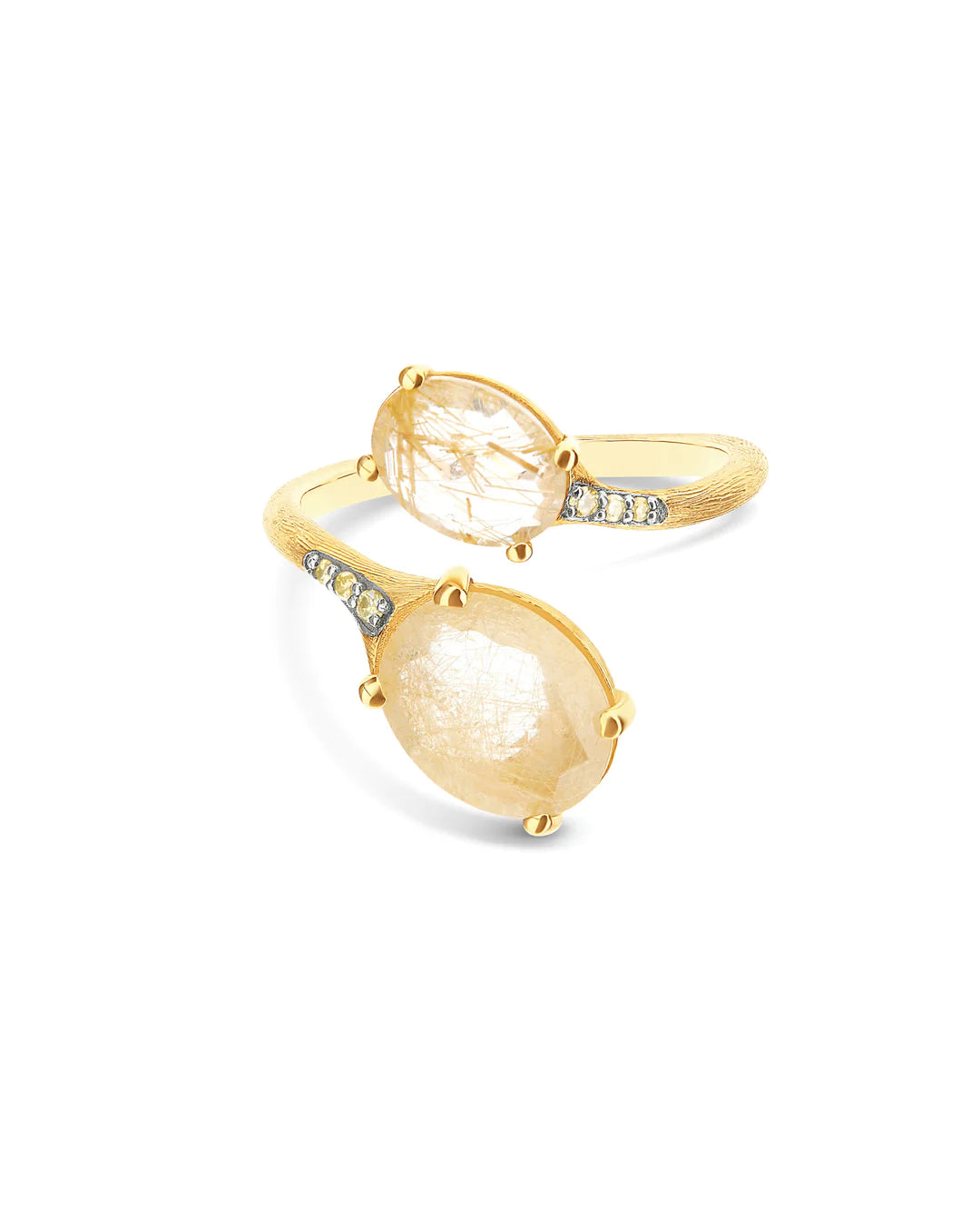 "IPANEMA" YELLOW RUTILATED QUARTZ, DIAMONDS AND 18KT GOLD OPEN RING (SMALL)