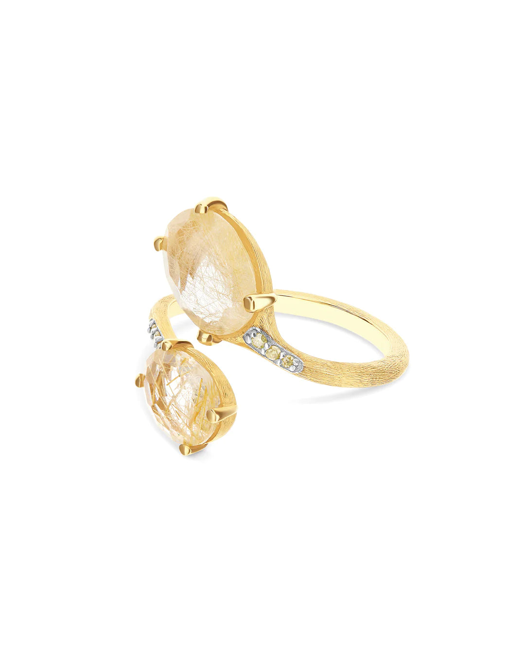 "IPANEMA" YELLOW RUTILATED QUARTZ, DIAMONDS AND 18KT GOLD OPEN RING (SMALL)