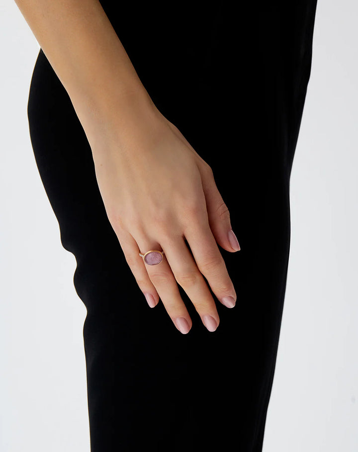 "BOULES" ROSOLIO GOLD, DIAMONDS, ROCK CRYSTAL, STRAWBERRY QUARTZ, AND MOTHER-OF-PEARL RING (MEDIUM)