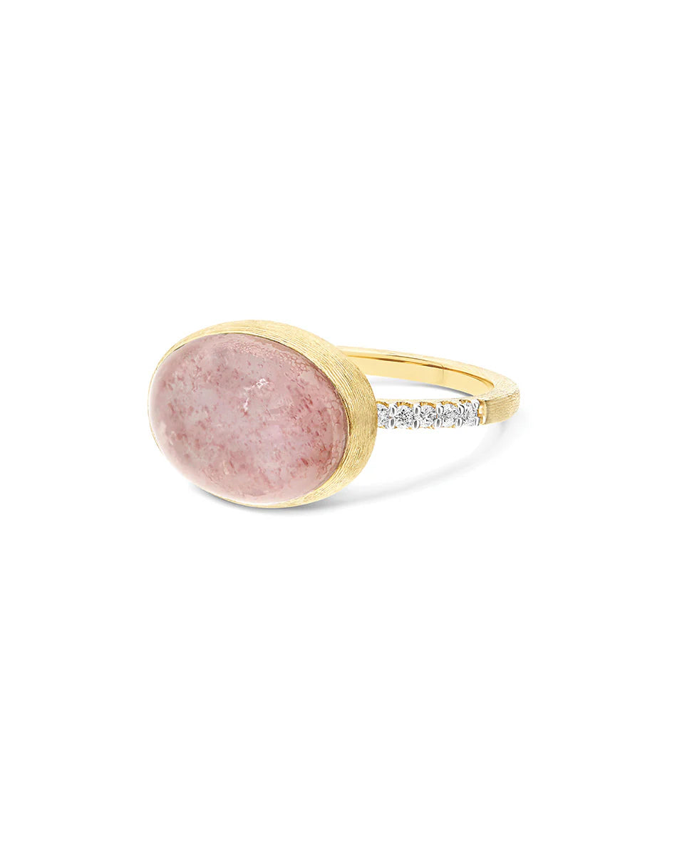 "BOULES" ROSOLIO GOLD, DIAMONDS, ROCK CRYSTAL, STRAWBERRY QUARTZ, AND MOTHER-OF-PEARL RING (MEDIUM)