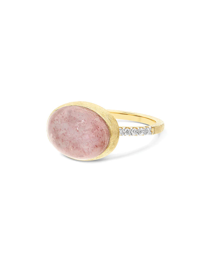"BOULES" ROSOLIO GOLD, DIAMONDS, ROCK CRYSTAL, STRAWBERRY QUARTZ, AND MOTHER-OF-PEARL RING (MEDIUM)