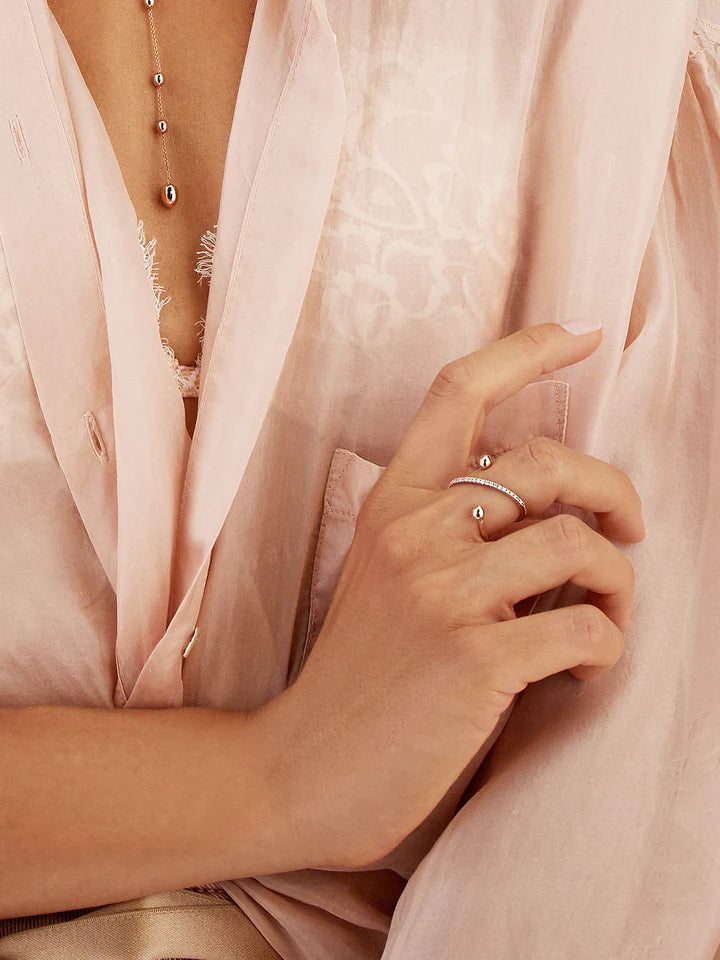 "DANCING ÉLITE" ROSE GOLD BOULES AND DIAMONDS CRISS CROSS RING (SMALL)