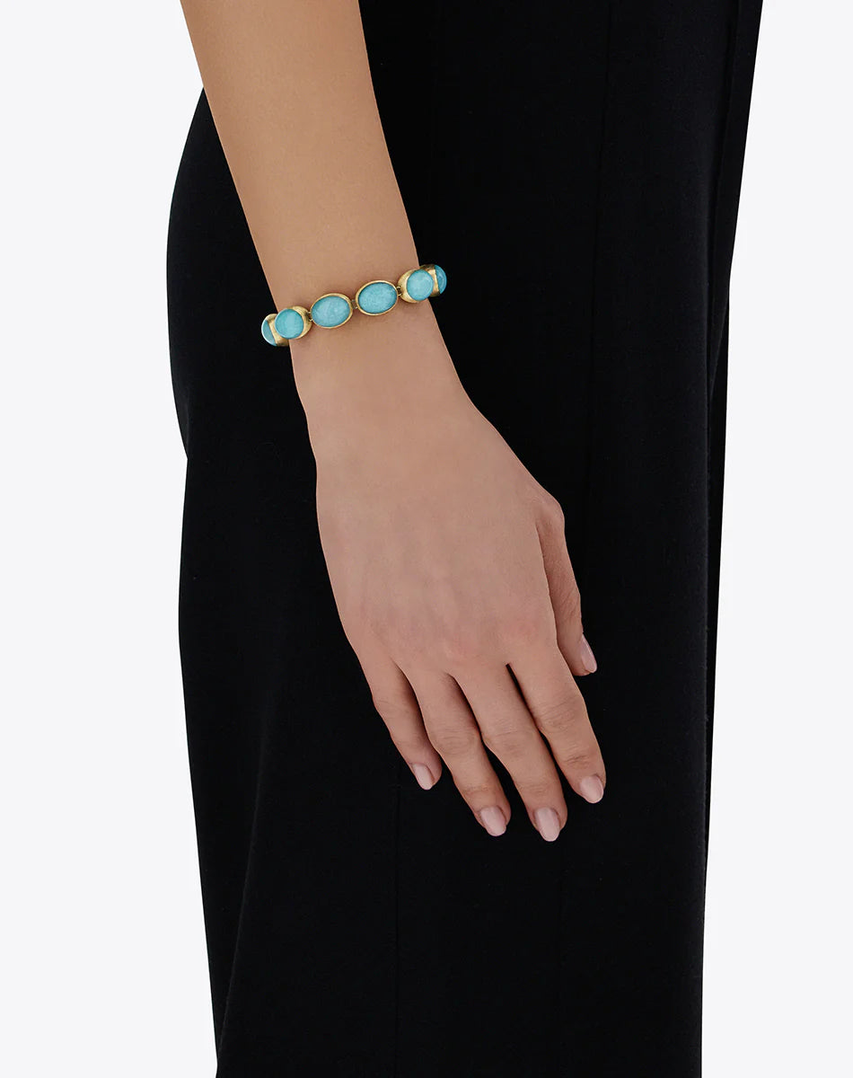 ANICE “MUSE” DOUBLE-SIDED BEADED BRACELET IN ENGRAVED GOLD, AMAZONITE AND ROCK CRYSTAL (SMALL)