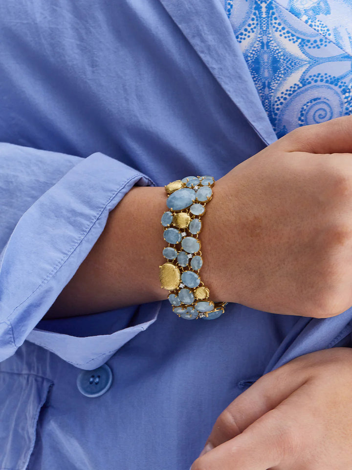 "IPANEMA" GOLD, AQUAMARINE AND DIAMONDS CUFF BRACELET