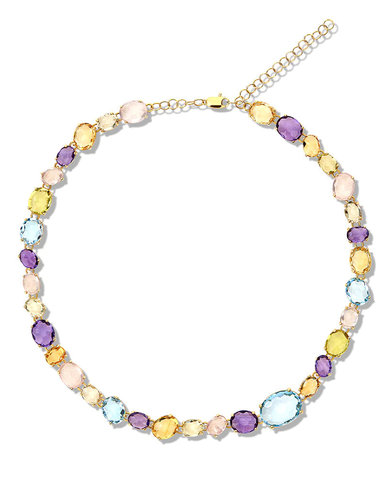 "IPANEMA" GOLD, AMETHYST, BLUE TOPAZ AND QUARTZ NECKLACE