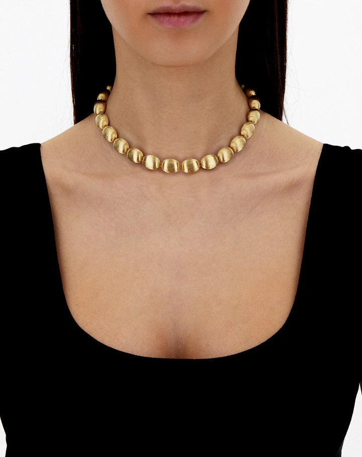 “MUSE” DOLCEVITA BEADED CHOKER NECKLACE IN ENGRAVED GOLD, MOTHER-OF-PEARL AND ROCK CRYSTAL, DOUBLE-FACED (SMALL)