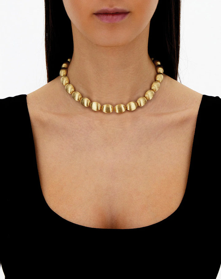 ROSOLIO “MUSE” DOUBLE-SIDED BEADED CHOKER IN ENGRAVED GOLD, STRAWBERRY QUARTZ AND ROCK CRYSTAL (SMALL)