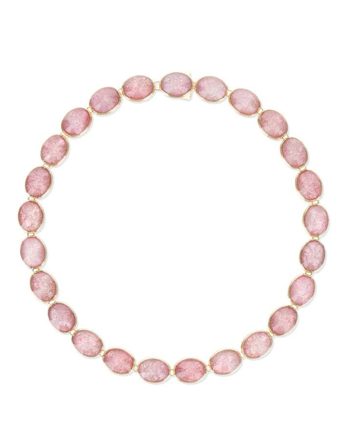 ROSOLIO “MUSE” DOUBLE-SIDED BEADED CHOKER IN ENGRAVED GOLD, STRAWBERRY QUARTZ AND ROCK CRYSTAL (SMALL)