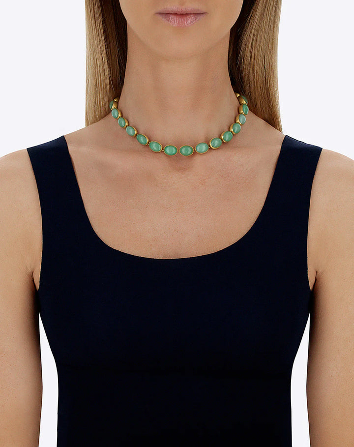 LATTEMENTA “MUSE” DOUBLE-SIDED BEADED CHOKER IN ENGRAVED GOLD, JADEITE AND ROCK CRYSTAL (SMALL)