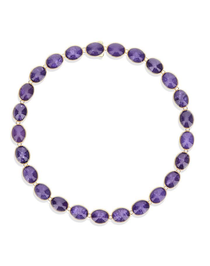 VIOLETTA “MUSE” DOUBLE-SIDED BEADED CHOKER IN ENGRAVED GOLD, LEPIDOLITE AND MOTHER-OF-PEARL (SMALL)