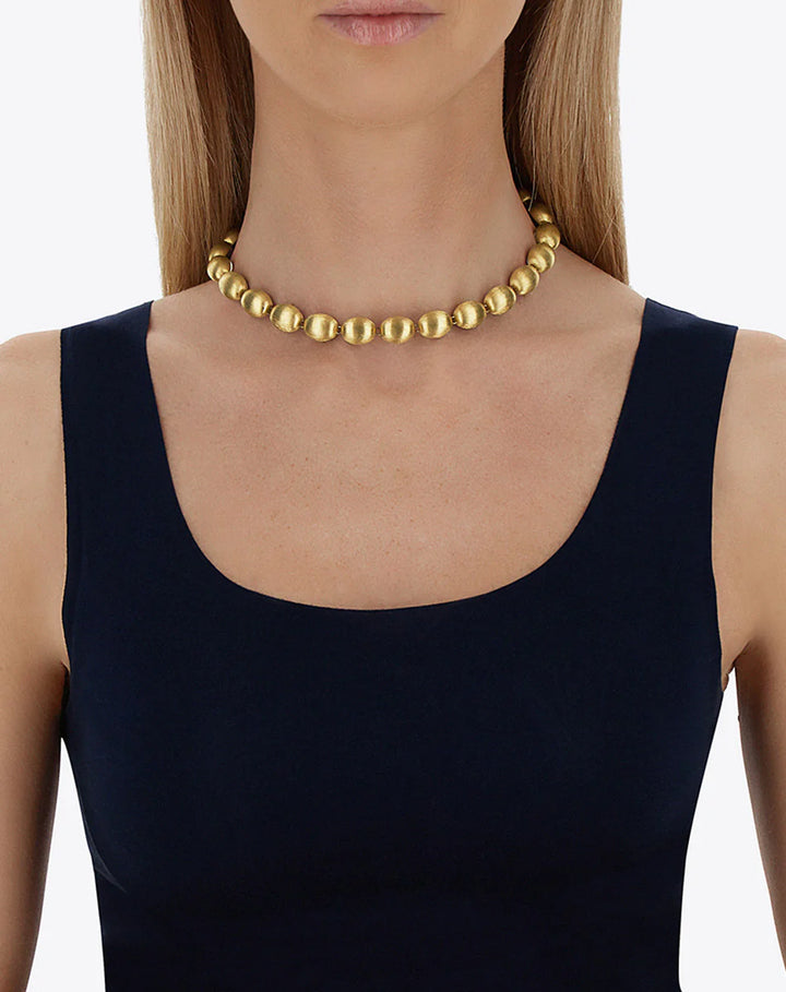 VIOLETTA “MUSE” DOUBLE-SIDED BEADED CHOKER IN ENGRAVED GOLD, LEPIDOLITE AND MOTHER-OF-PEARL (SMALL)