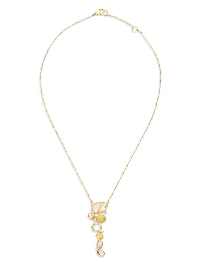 "IPANEMA" GOLD, YELLOW RUTILATED QUARTZ AND DIAMONDS PENDANT NECKLACE