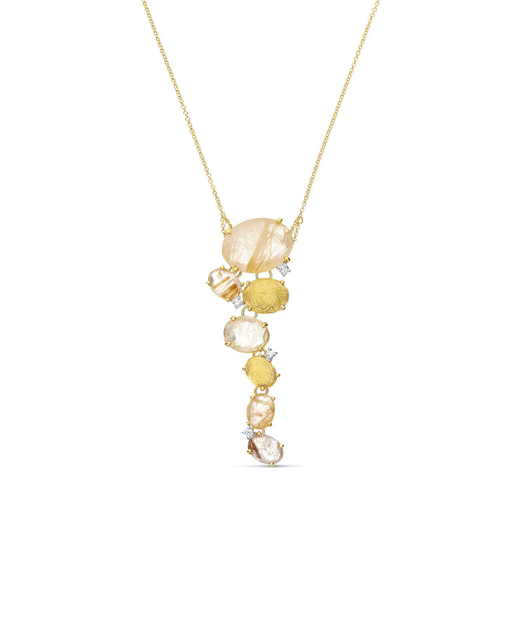 "IPANEMA" GOLD, YELLOW RUTILATED QUARTZ AND DIAMONDS PENDANT NECKLACE