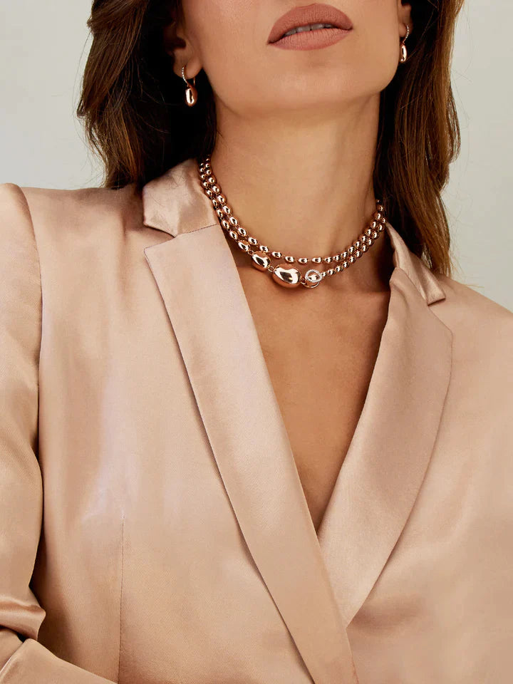 "IVY" ROSE GOLD BOULES AND DIAMONDS ICONIC CONVERTIBLE NECKLACE (SHORT)