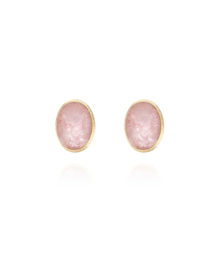 ROSOLIO “MUSE” STUD EARRINGS IN ENGRAVED GOLD, STRAWBERRY QUARTZ AND ROCK CRYSTAL (SMALL)
