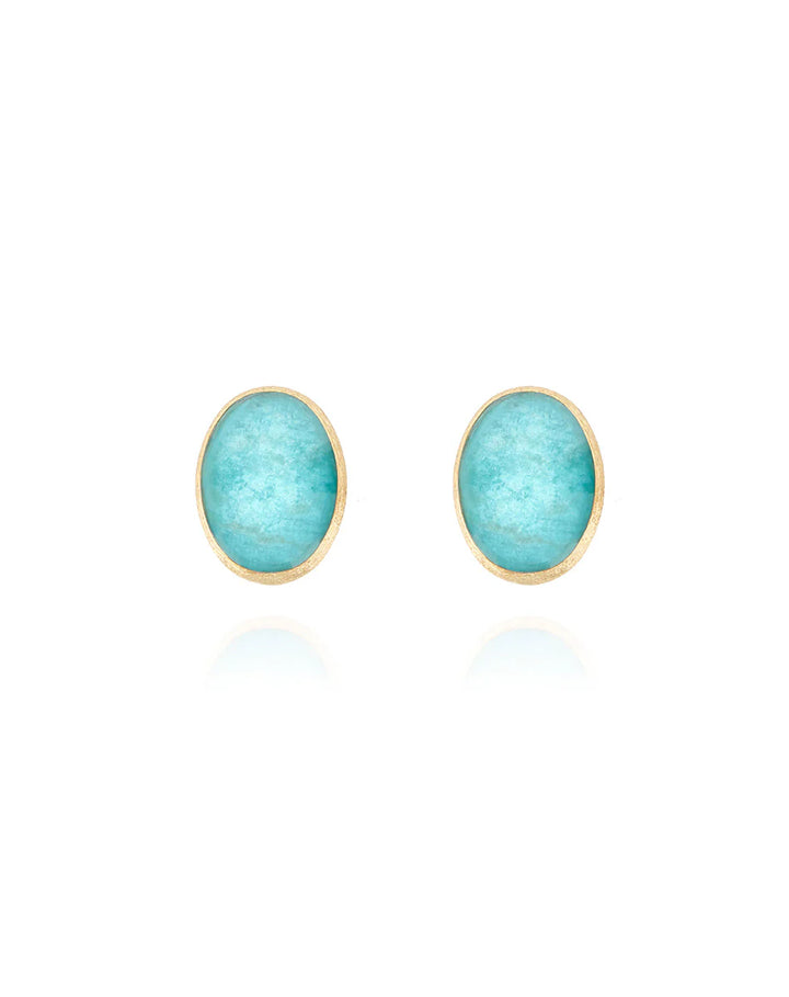 ANICE “MUSE” STUD EARRINGS IN ENGRAVED GOLD, AMAZONITE AND ROCK CRYSTAL (SMALL)