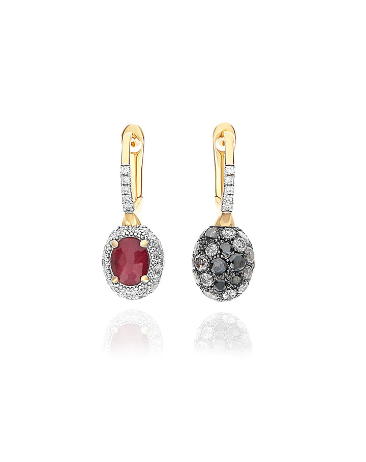 DOUBLE-SIDED “REVERSE BABY” CILIEGINE GOLD EARRINGS WITH RUBIES, DIAMONDS AND ROCK CRYSTAL