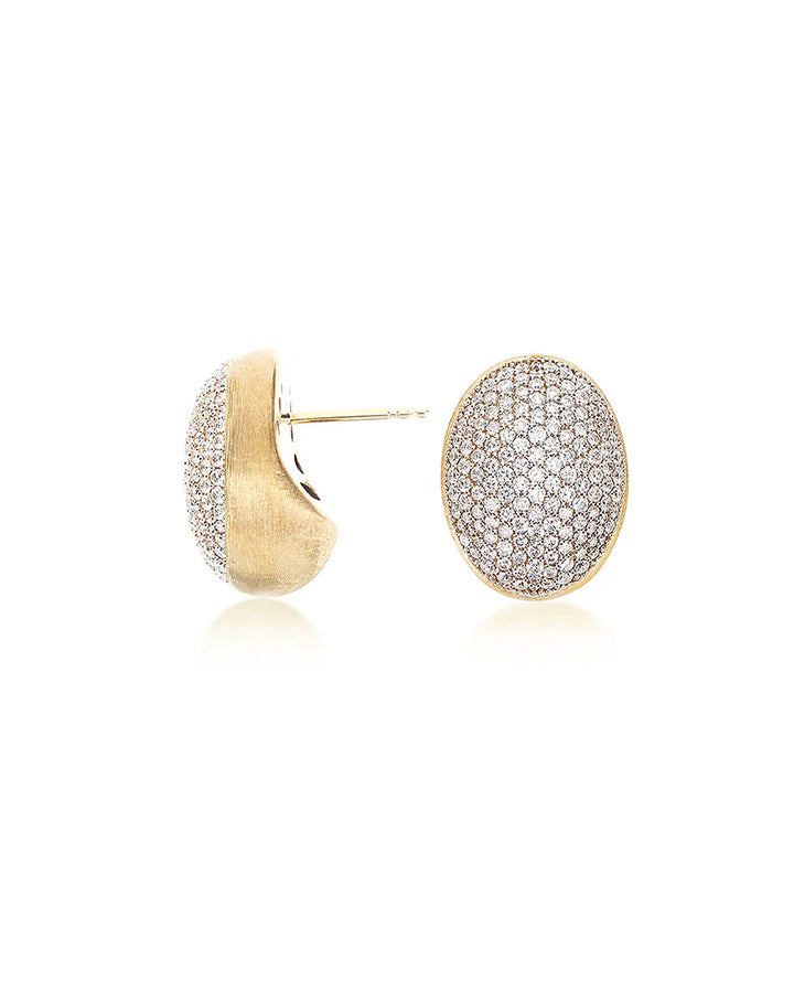 “MUSE” STUD EARRINGS IN ENGRAVED GOLD AND PAVE' DIAMONDS (MEDIUM)