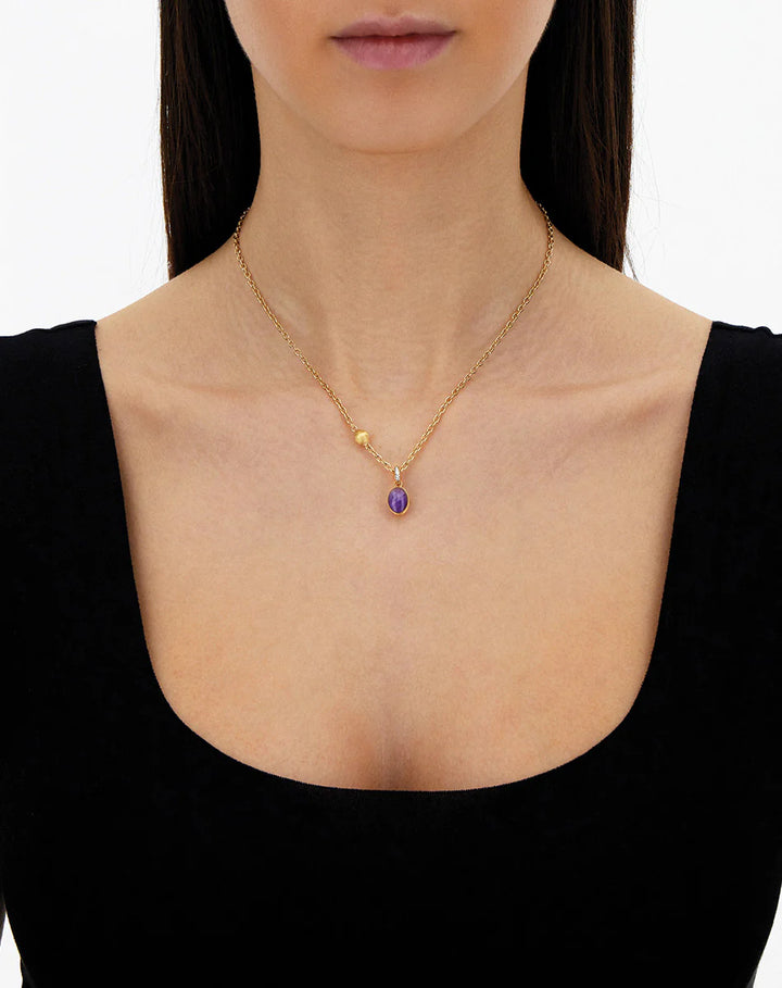 "BOULES" VIOLETTA CHARM IN HAND-ENGRAVED GOLD, DIAMONDS, LEPIDOLITE, AND MOTHER-OF-PEARL (SMALL)