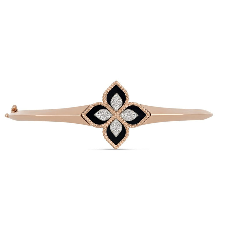PRINCESS FLOWER BANGLE WITH DIAMONDS AND BLACK JADE