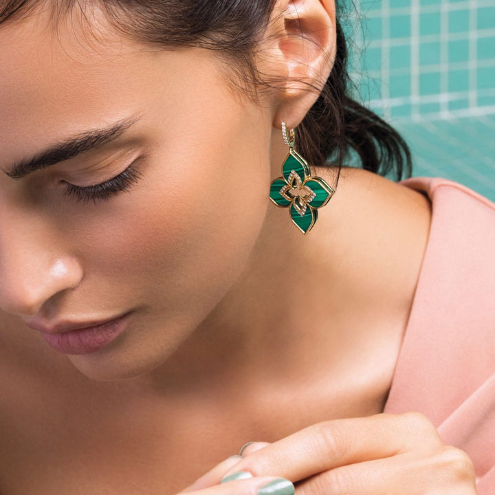 VENETIAN PRINCESS EARRINGS WITH DIAMONDS AND MALACHITE