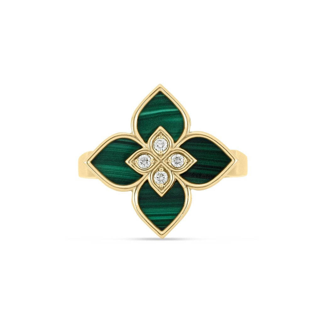 VENETIAN PRINCESS RING WITH DIAMONDS AND MALACHITE