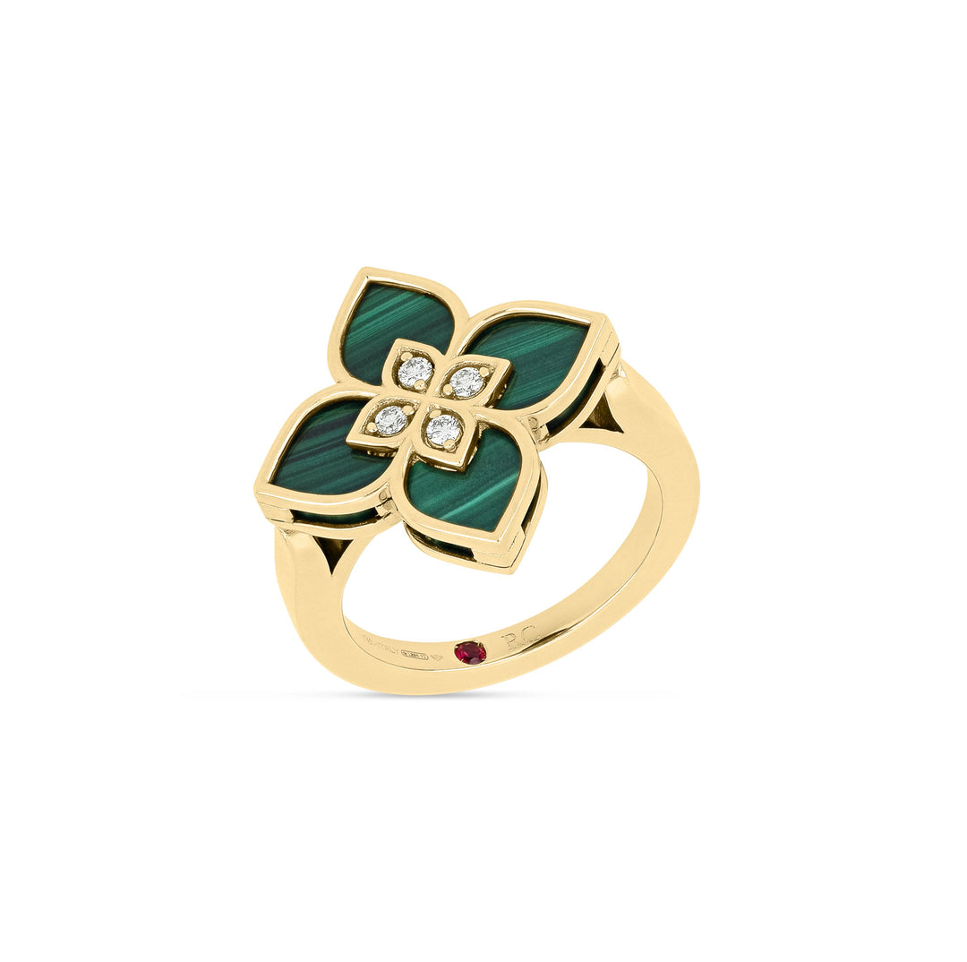 VENETIAN PRINCESS RING WITH DIAMONDS AND MALACHITE