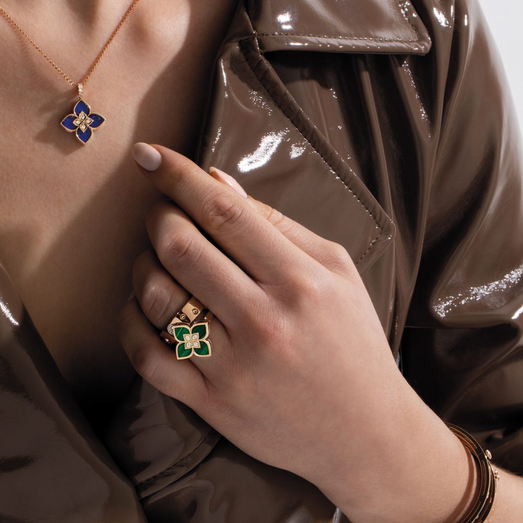 VENETIAN PRINCESS RING WITH DIAMONDS AND MALACHITE