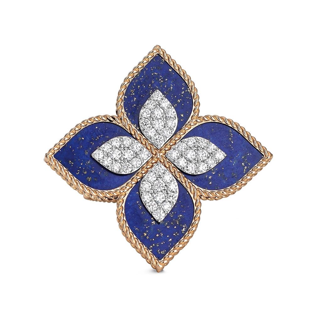 PRINCESS FLOWER RING WITH DIAMONDS AND LAPIS