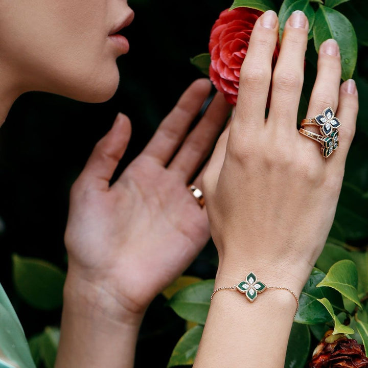 PRINCESS FLOWER BRACELET WITH DIAMONDS AND MALACHITE