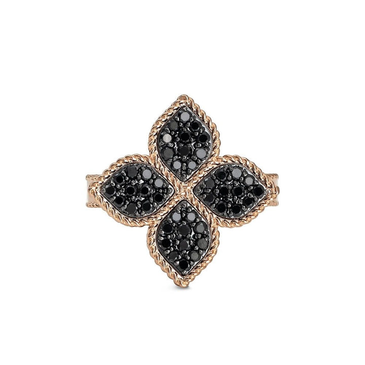 PRINCESS FLOWER RING WITH BLACK DIAMONDS