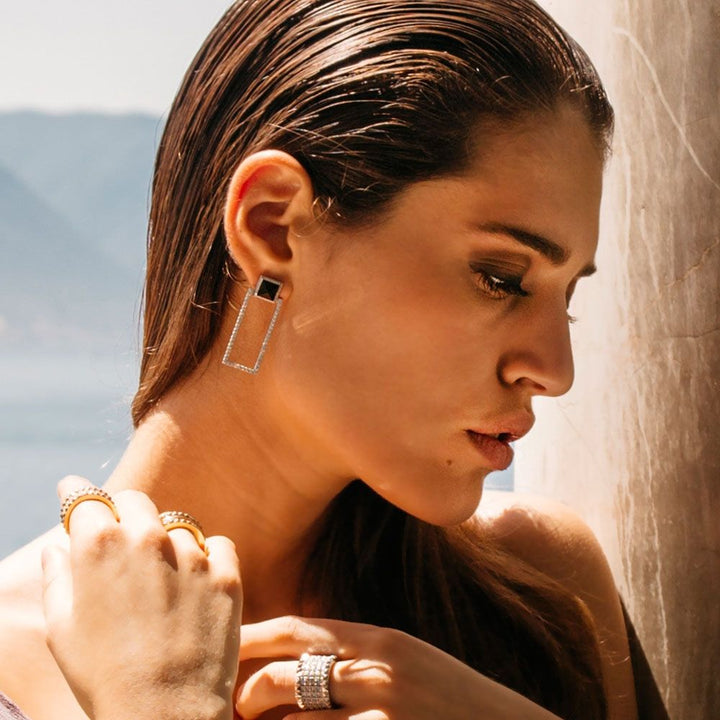 ROCK & DIAMONDS EARRINGS WITH DIAMONDS AND BLACK JADE